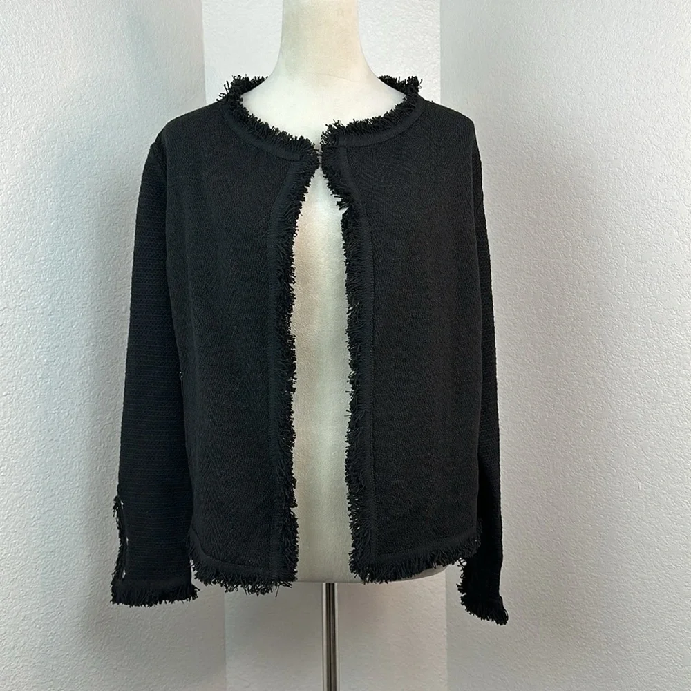 NIC + ZOE Black FRINGE MIX KNIT JACKET Size Large NWT - Picture 3 of 16